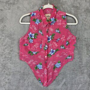Hollister Shirt Womens Medium Floral Sleeveless Button Up Hawaiian Summer Top
